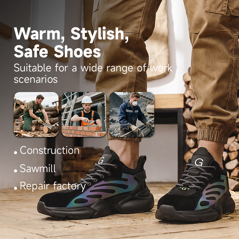 GUYISA steel toe puncture resistant low top safety shoes flyknit pigskin leather upper rubber plastic sole industrial work
