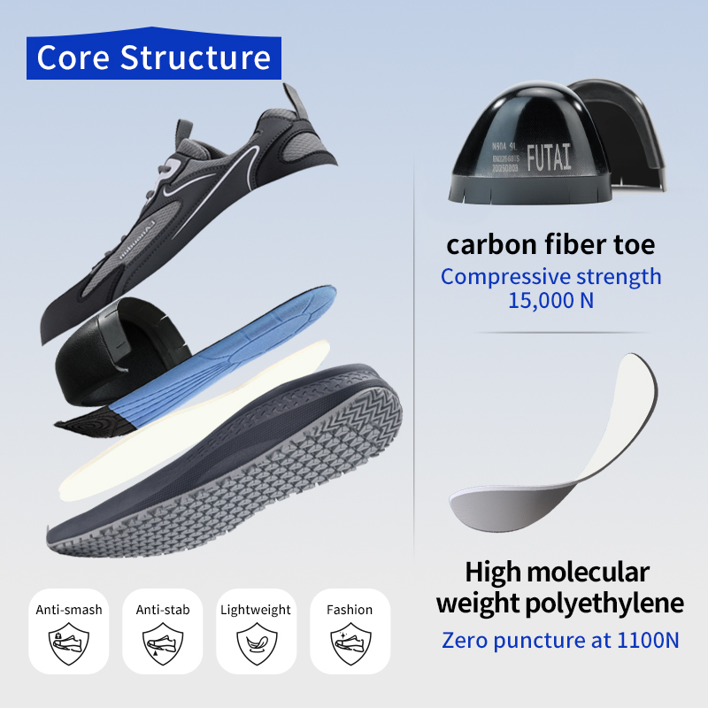 LAnoudun D210Q Casual Safety Shoes, Carbon Fiber Toe Anti-smash Anti-puncture, 10KV Insulated, SR Non-slip, MD Sole, Microfiber & 3D Mesh Work Shoes