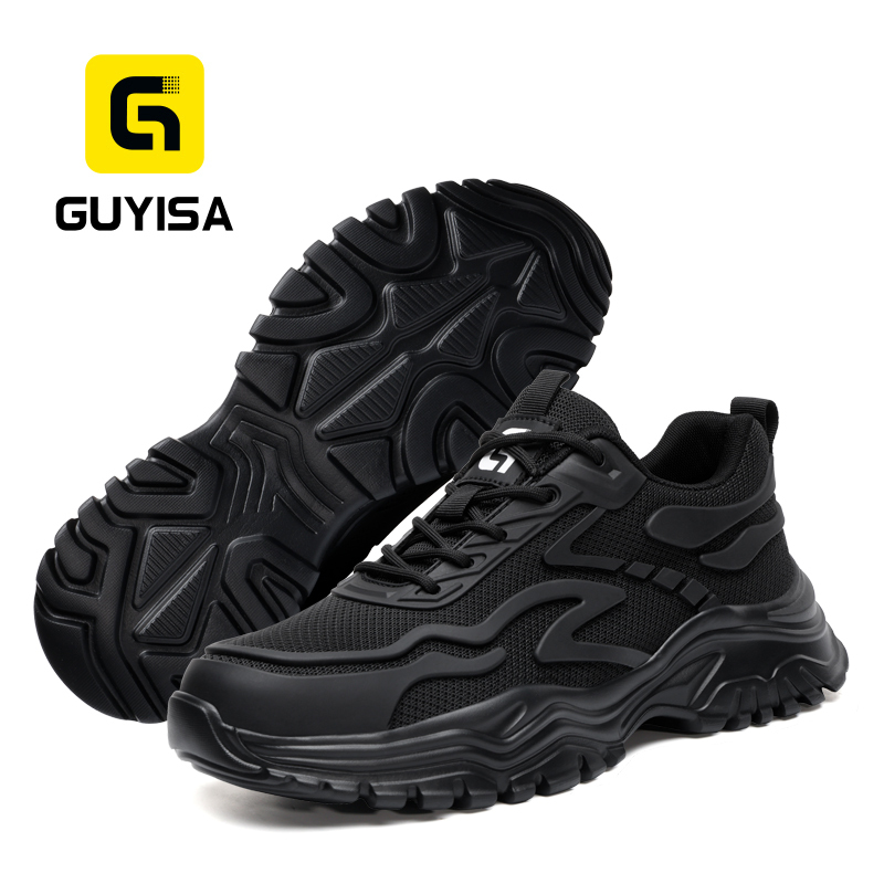 GUYISA steel toe puncture resistant safety shoes breathable flyknit upper rubber plastic sole industrial work all season