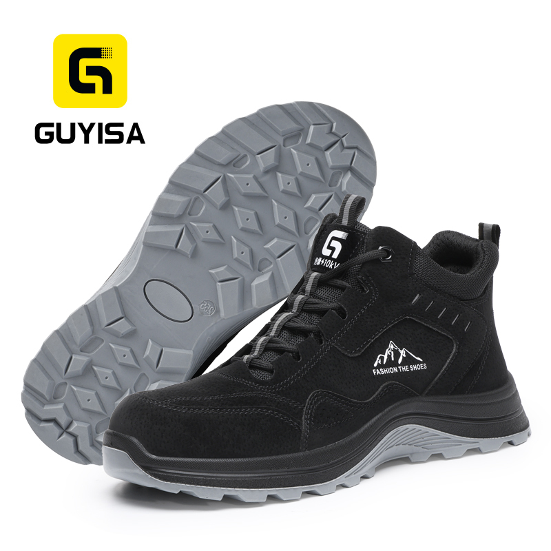 GUYISA composite toe puncture resistant 10KV insulated safety boot microfiber steel mesh upper dual density PU sole black
