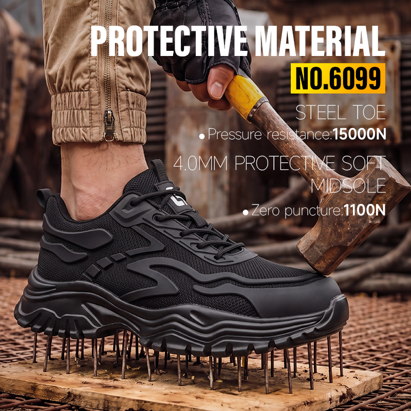 GUYISA steel toe puncture resistant safety shoes breathable flyknit upper rubber plastic sole industrial work all season