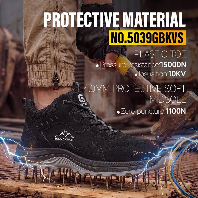 GUYISA composite toe puncture resistant 10KV insulated safety boot microfiber steel mesh upper dual density PU sole black