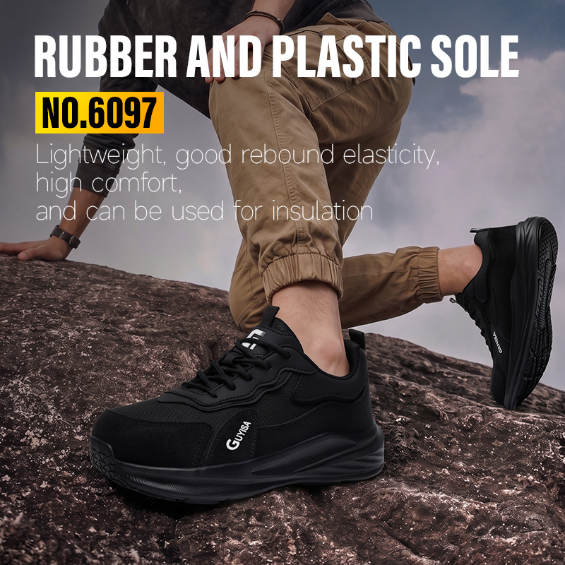 GUYISA steel toe puncture resistant safety shoes flyknit steel wire upper rubber plastic sole breathable industrial work