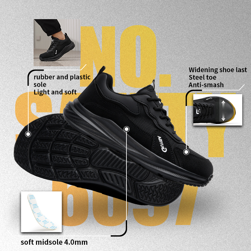 GUYISA steel toe puncture resistant safety shoes flyknit steel wire upper rubber plastic sole breathable industrial work