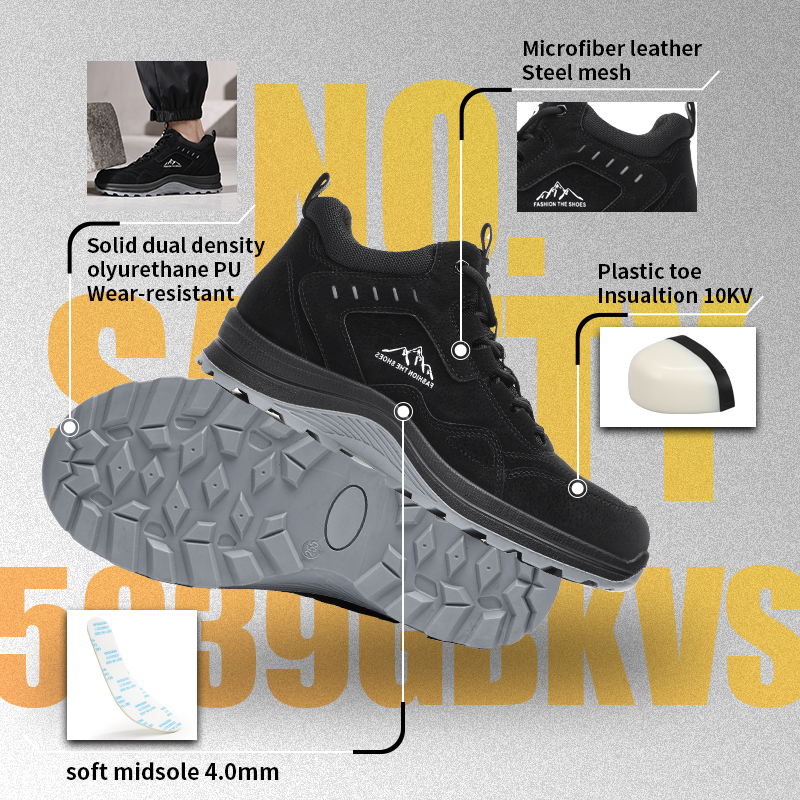 GUYISA composite toe puncture resistant 10KV insulated safety boot microfiber steel mesh upper dual density PU sole black