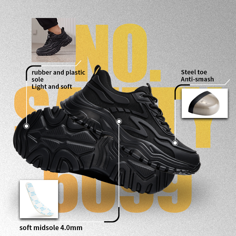 GUYISA steel toe puncture resistant safety shoes breathable flyknit upper rubber plastic sole industrial work all season