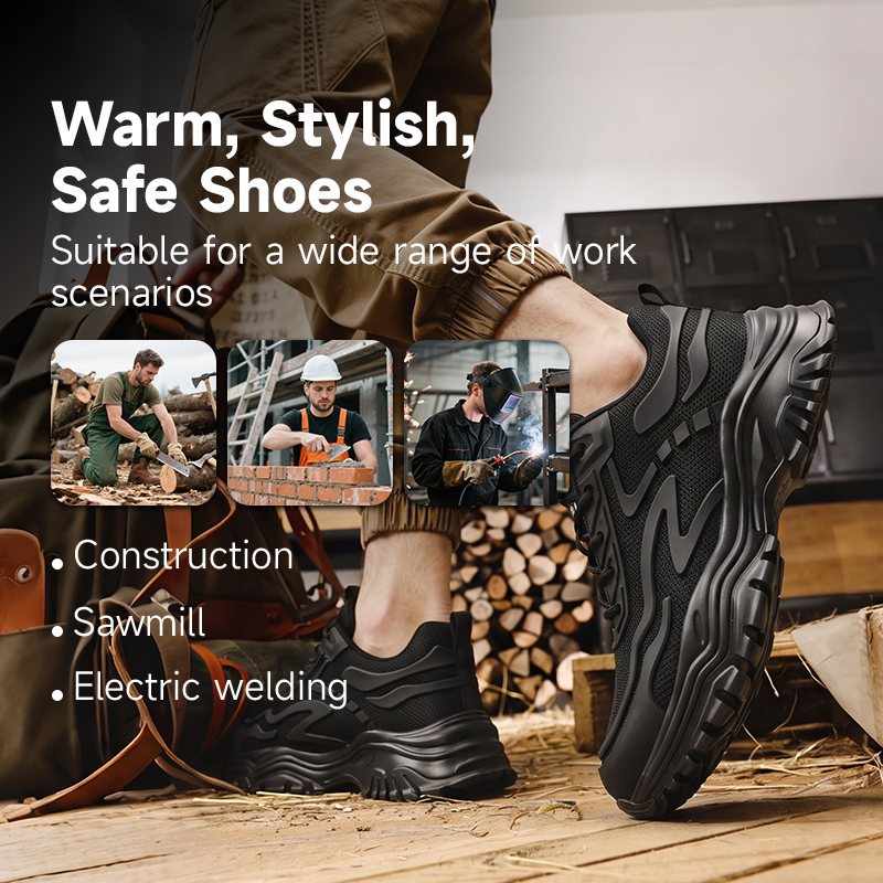 GUYISA steel toe puncture resistant safety shoes breathable flyknit upper rubber plastic sole industrial work all season