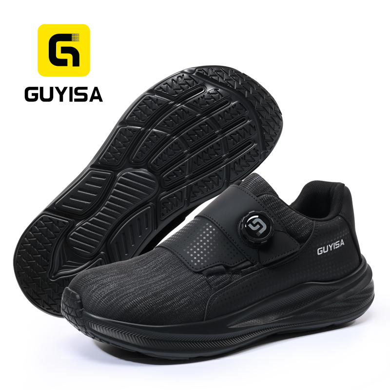 GUYISA safety shoes European steel toe puncture resistant flyknit and steel mesh upper rubber plastic sole industrial work