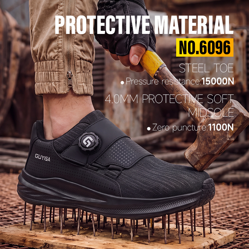 GUYISA safety shoes European steel toe puncture resistant flyknit and steel mesh upper rubber plastic sole industrial work