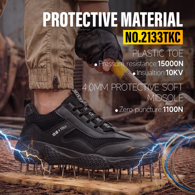 GUYISA steel toe puncture resistant 10KV insulated safety shoes flyknit microfiber upper rubber sole industrial work black