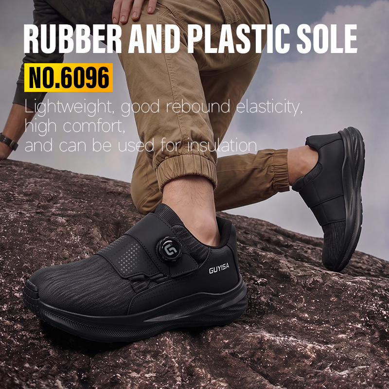 GUYISA safety shoes European steel toe puncture resistant flyknit and steel mesh upper rubber plastic sole industrial work