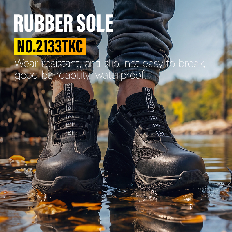 GUYISA steel toe puncture resistant 10KV insulated safety shoes flyknit microfiber upper rubber sole industrial work black