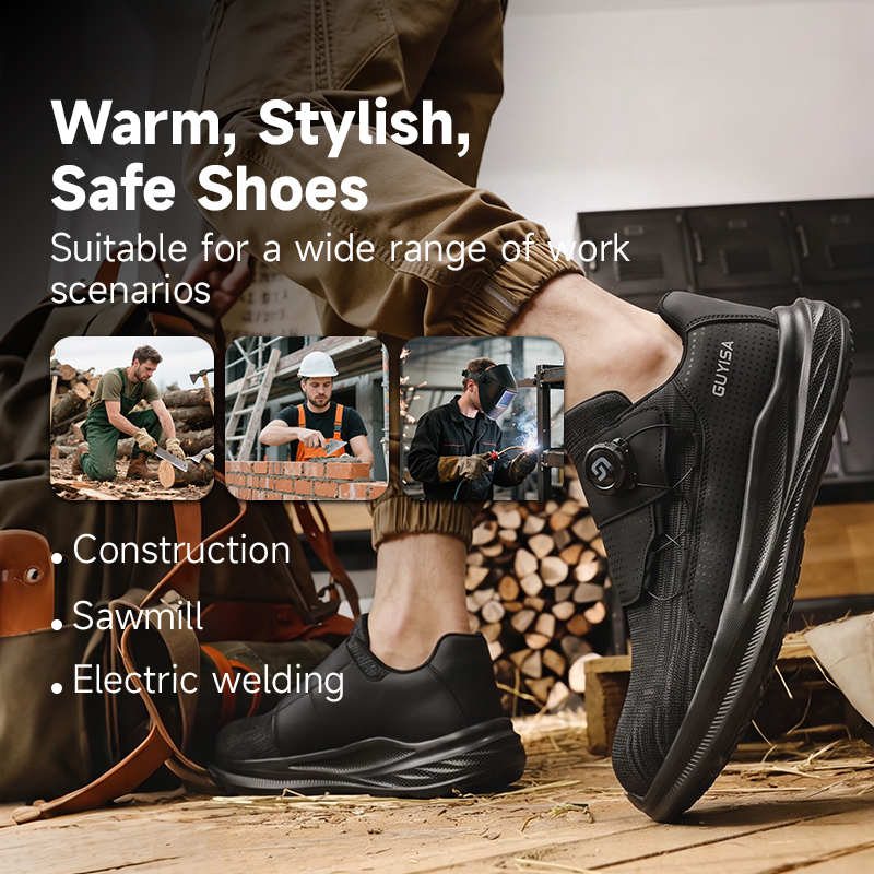 GUYISA safety shoes European steel toe puncture resistant flyknit and steel mesh upper rubber plastic sole industrial work