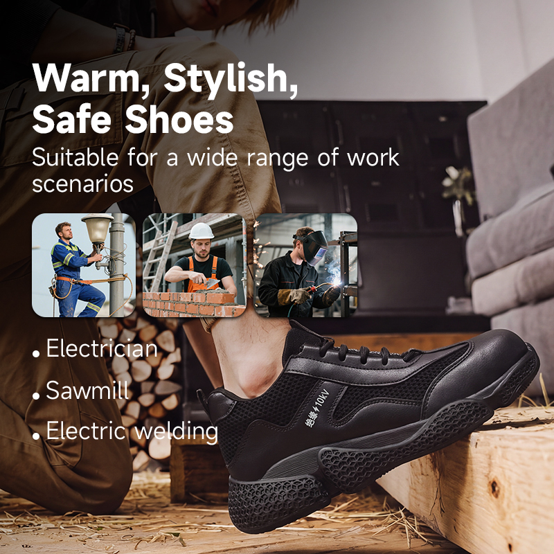 GUYISA steel toe puncture resistant 10KV insulated safety shoes flyknit microfiber upper rubber sole industrial work black