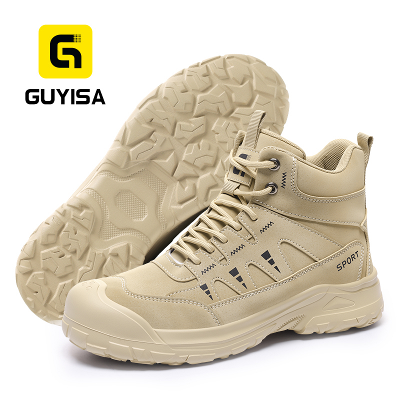 GUYISA safety boot steel toe puncture resistant microfiber upper rubber plastic outsole industrial work khaki all season