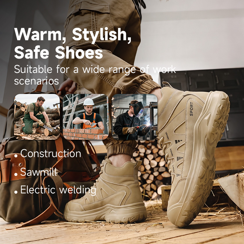 GUYISA safety boot steel toe puncture resistant microfiber upper rubber plastic outsole industrial work khaki all season