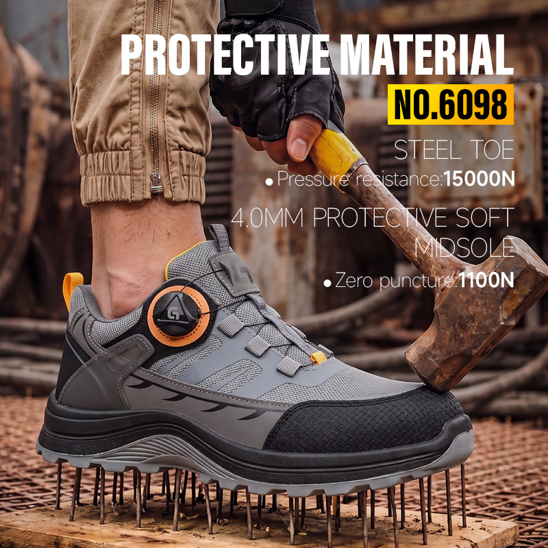GUYISA safety shoes steel toe puncture resistant gray microfiber upper dual density PU sole industrial work flyknit lining