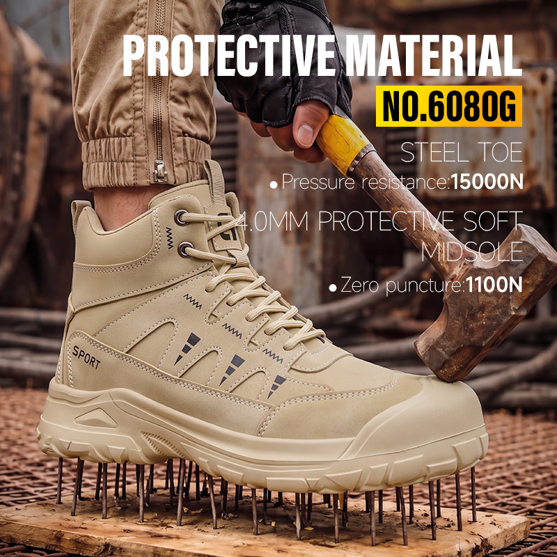 GUYISA safety boot steel toe puncture resistant microfiber upper rubber plastic outsole industrial work khaki all season