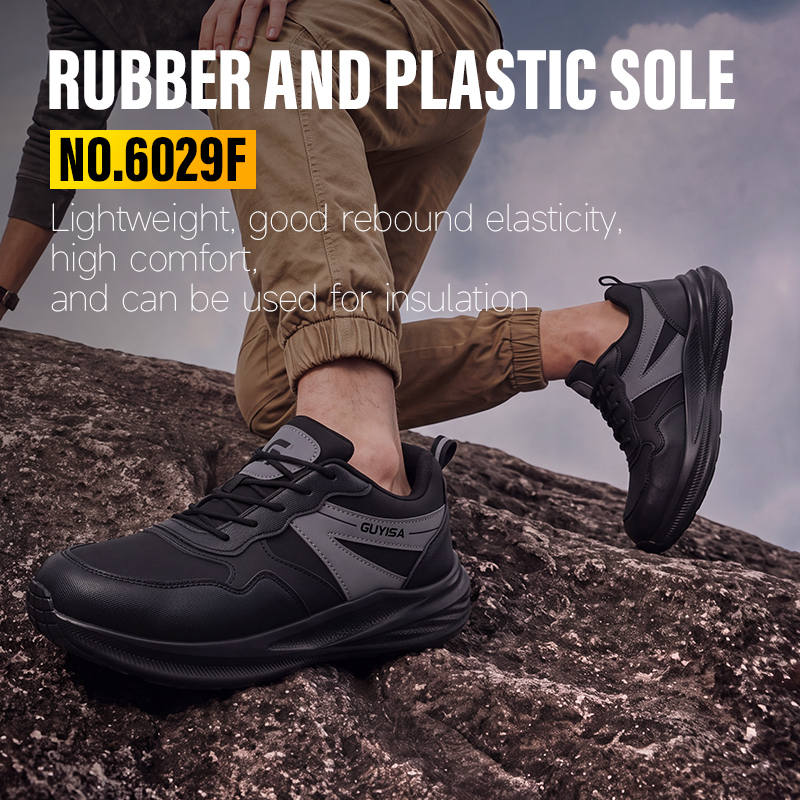 GUYISA safety shoes steel toe puncture resistant microfiber upper rubber plastic sole flyknit mesh lining all season black