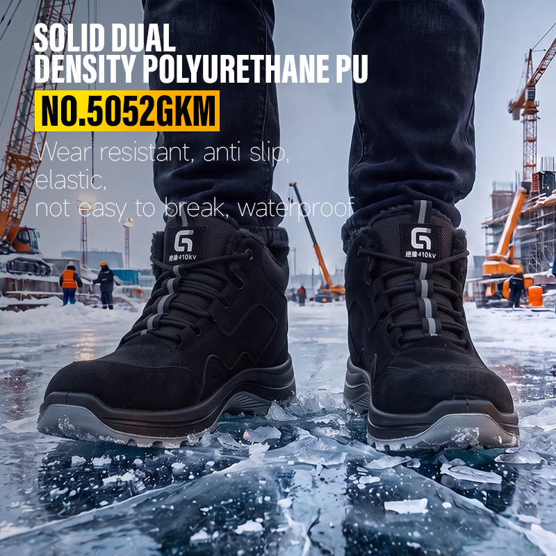 GUYISA Safety Boot Steel Toe Puncture Resistant 10KV Insulated Microfiber Upper Dual Density PU Sole Industrial Work Black