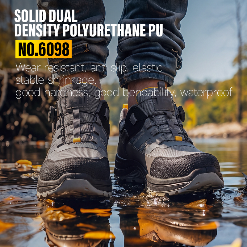 GUYISA safety shoes steel toe puncture resistant gray microfiber upper dual density PU sole industrial work flyknit lining
