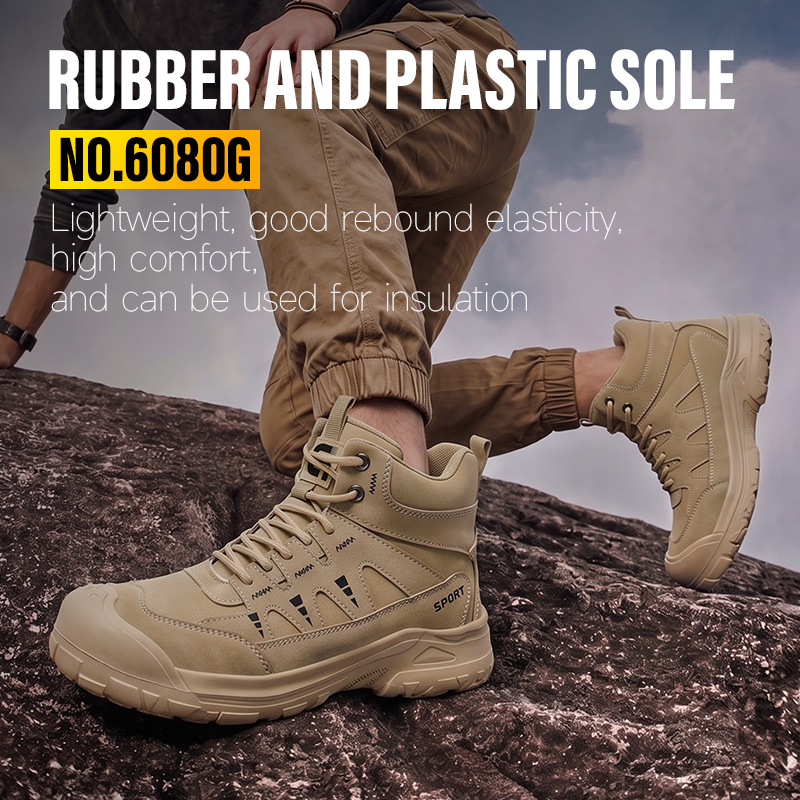 GUYISA safety boot steel toe puncture resistant microfiber upper rubber plastic outsole industrial work khaki all season