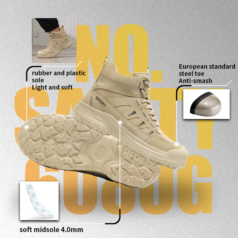 GUYISA safety boot steel toe puncture resistant microfiber upper rubber plastic outsole industrial work khaki all season
