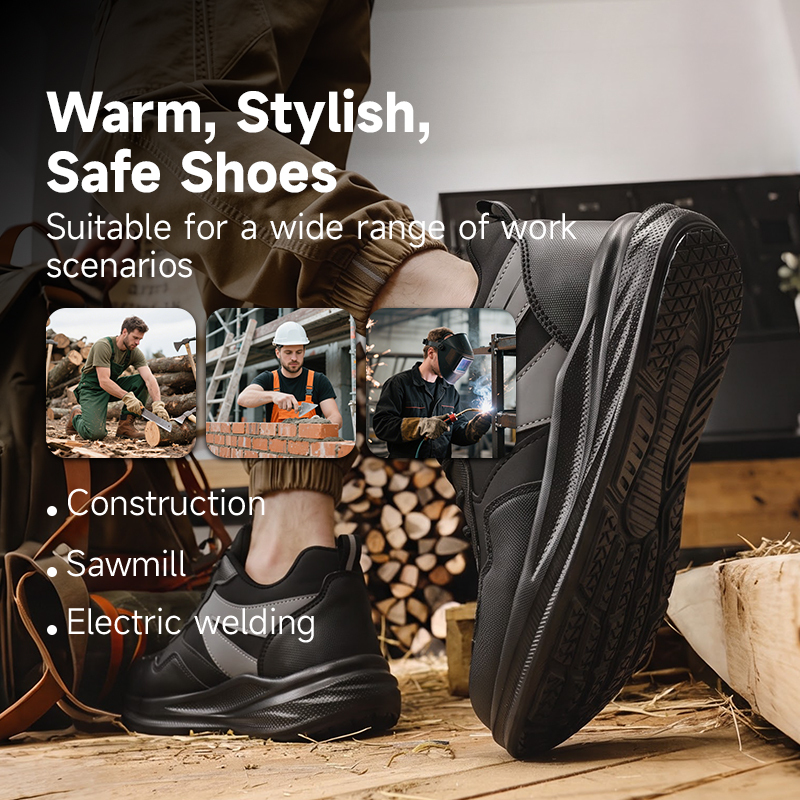 GUYISA safety shoes steel toe puncture resistant microfiber upper rubber plastic sole flyknit mesh lining all season black