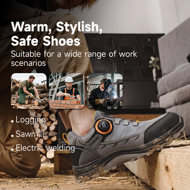GUYISA safety shoes steel toe puncture resistant gray microfiber upper dual density PU sole industrial work flyknit lining