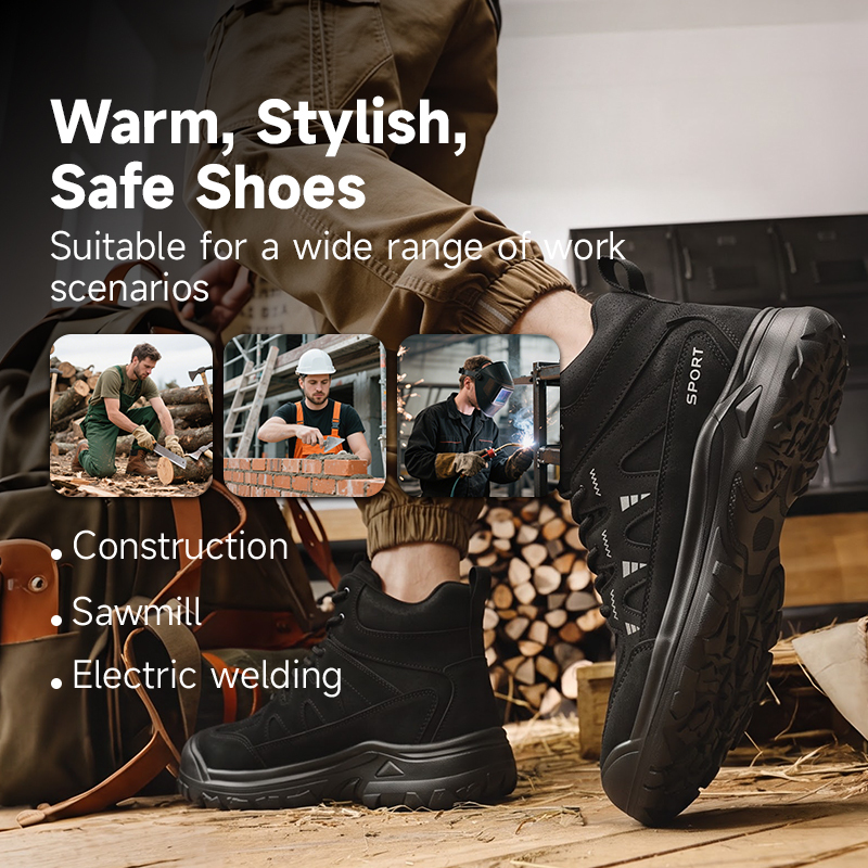 GUYISA Safety Boot Steel Toe Puncture Resistant Industrial Work Microfiber Upper Rubber Sole Flyknit Lining High Top Black