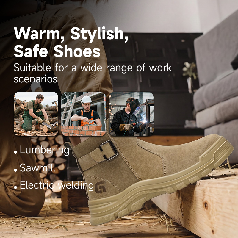 GUYISA safety boot steel toe puncture resistant khaki suede upper dual density PU sole flyknit mesh lining welder series