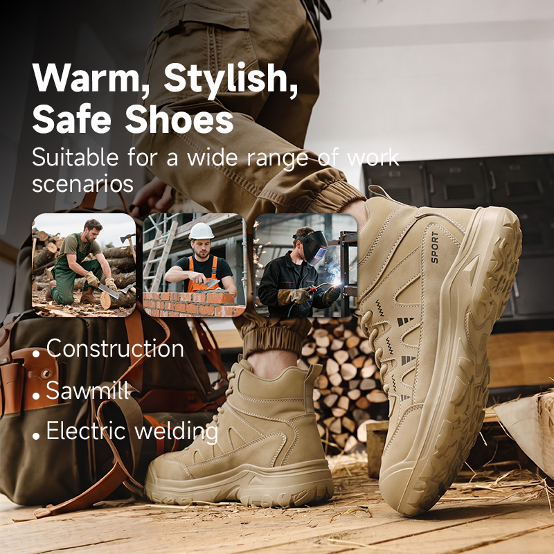 GUYISA safety boot steel toe puncture resistant microfiber upper rubber plastic outsole industrial work khaki all season