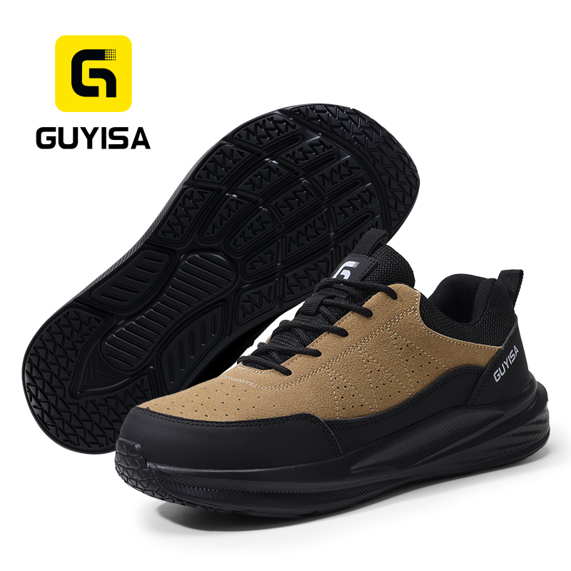 GUYISA Safety Shoes Steel Toe Puncture Resistant Microfiber Suede Steel Wire Fabric EVA Sole Flyknit Mesh Industrial Work