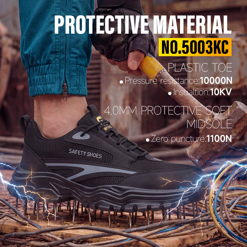 GUYISA Work Safety Shoes Composite Toe Puncture Resistant 10KV Insulated Microfiber Upper Rubber Sole Breathable Mesh Black