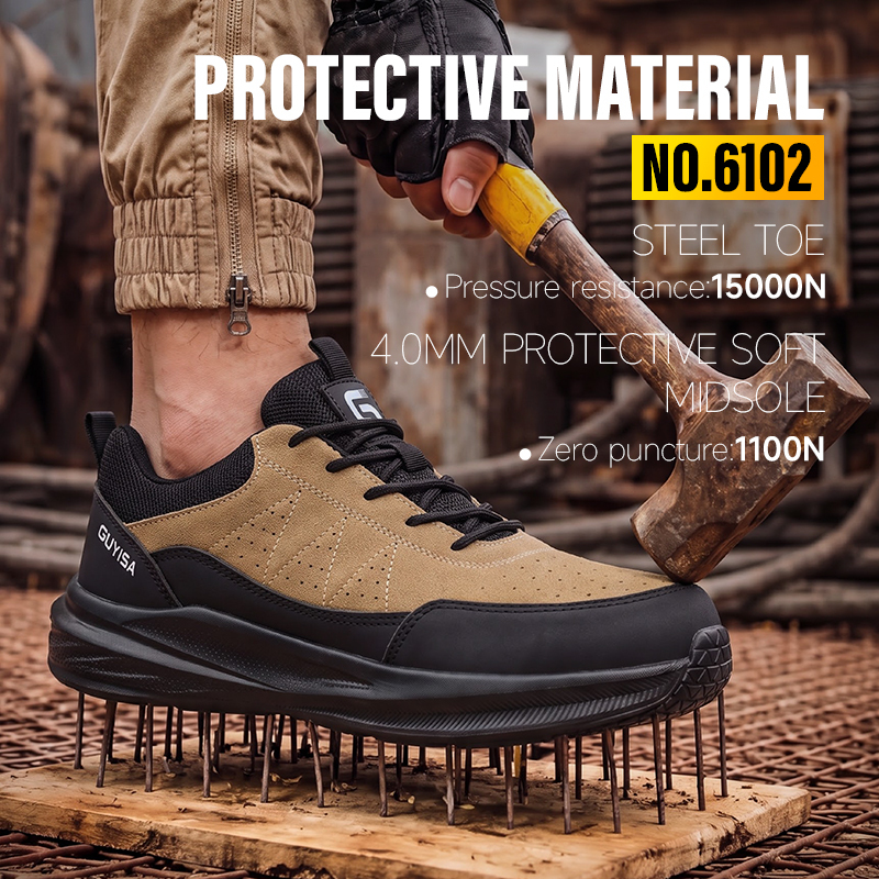 GUYISA Safety Shoes Steel Toe Puncture Resistant Microfiber Suede Steel Wire Fabric EVA Sole Flyknit Mesh Industrial Work