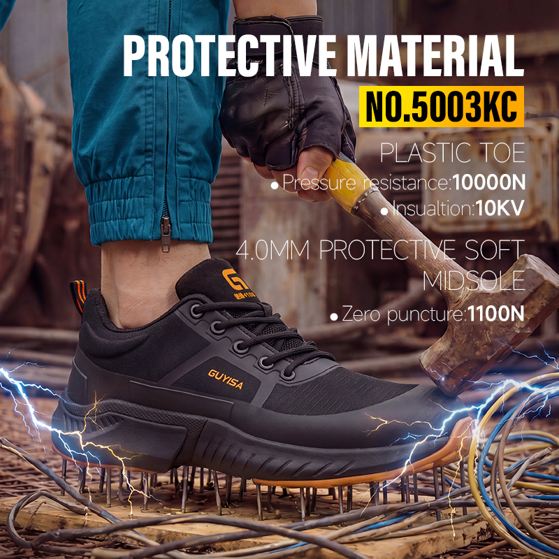 GUYISA Casual Composite Toe Safety Shoes 10KV Insulated with Puncture Resistant Midsole Black Mesh Upper EVA Sole All Season