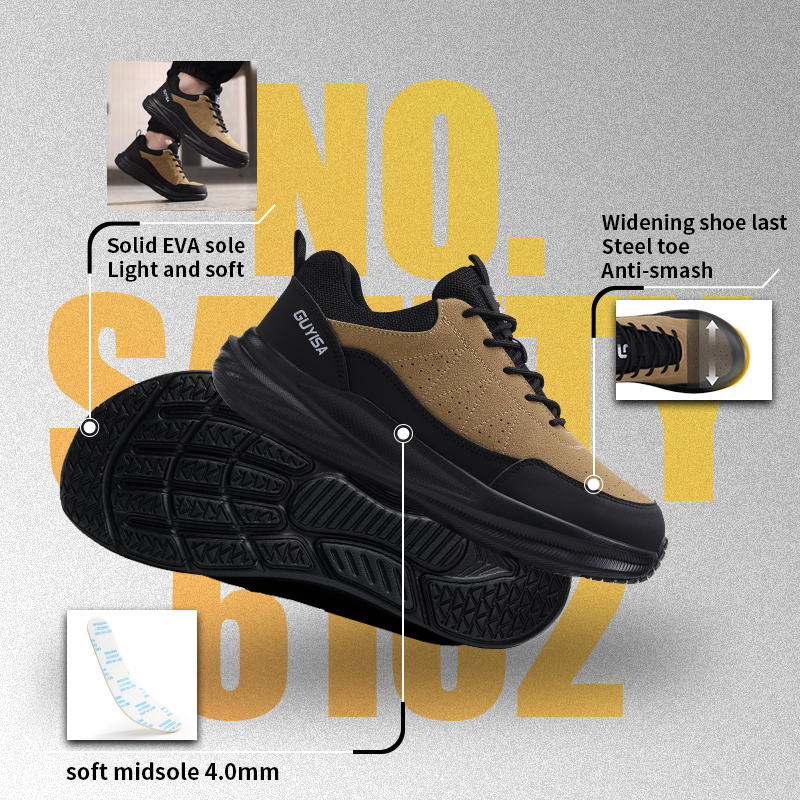 GUYISA Safety Shoes Steel Toe Puncture Resistant Microfiber Suede Steel Wire Fabric EVA Sole Flyknit Mesh Industrial Work