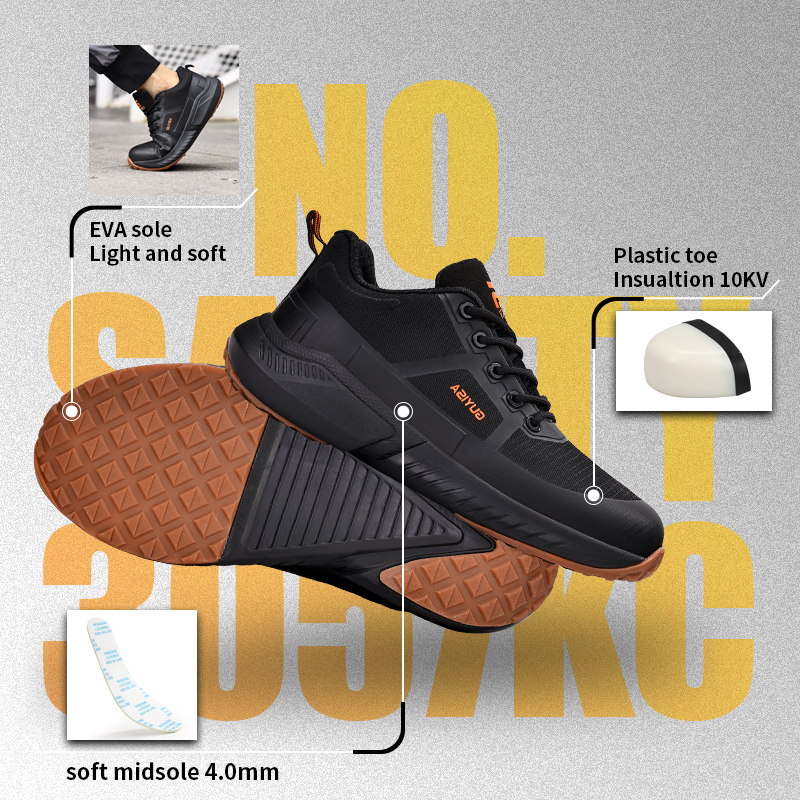 GUYISA Casual Composite Toe Safety Shoes 10KV Insulated with Puncture Resistant Midsole Black Mesh Upper EVA Sole All Season
