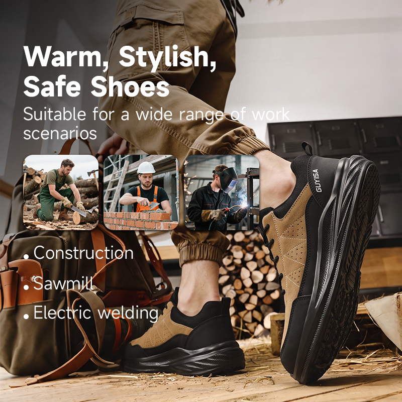 GUYISA Safety Shoes Steel Toe Puncture Resistant Microfiber Suede Steel Wire Fabric EVA Sole Flyknit Mesh Industrial Work