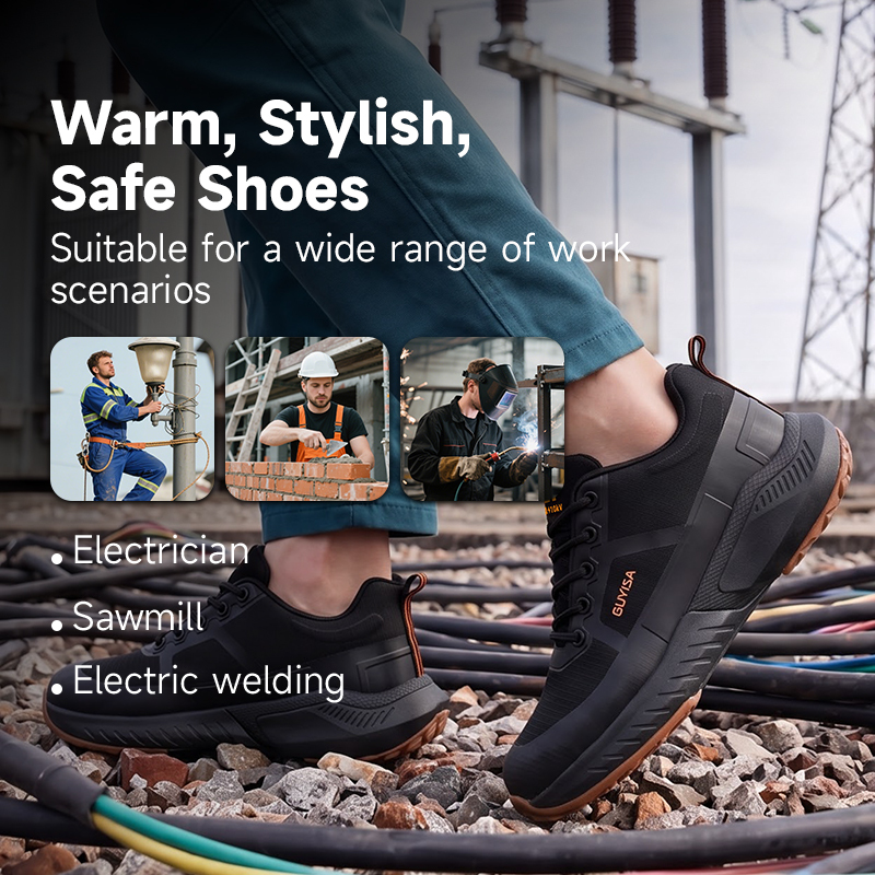 GUYISA Casual Composite Toe Safety Shoes 10KV Insulated with Puncture Resistant Midsole Black Mesh Upper EVA Sole All Season