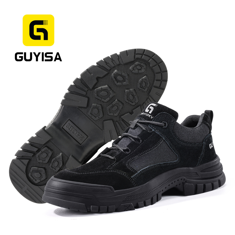 GUYISA steel toe puncture resistant 10KV insulated safety shoes suede canvas upper rubber sole flyknit mesh industrial work