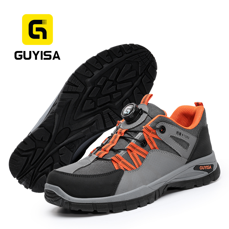 GUYISA safety shoes plastic toe cap puncture resistant 10KV microfiber steel wire upper dual density PU sole industrial work