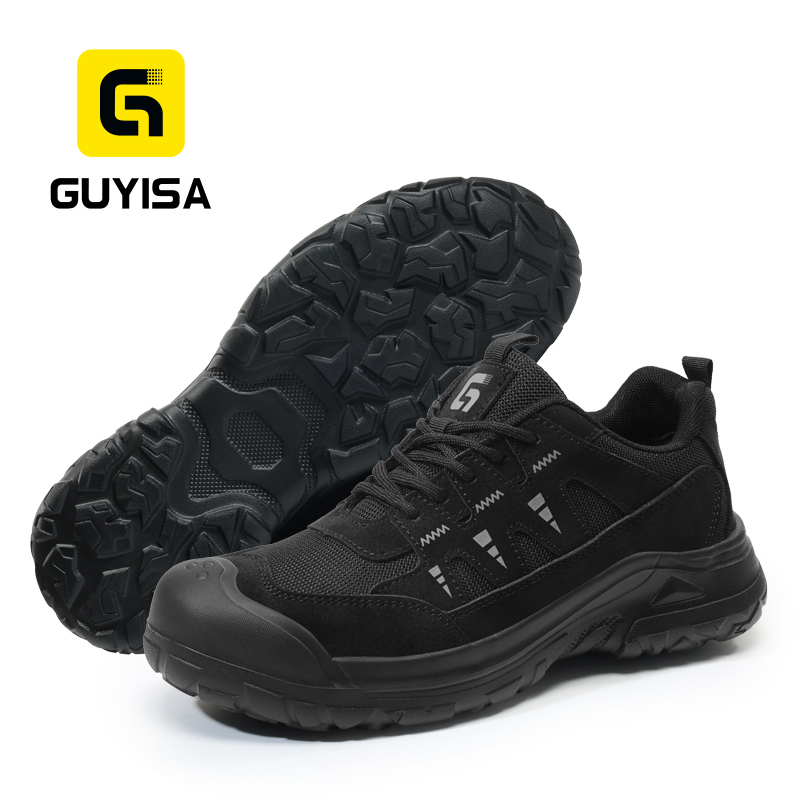 GUYISA safety shoes steel toe puncture resistant 4mm midsole microfiber upper rubber plastic sole flyknit industrial work