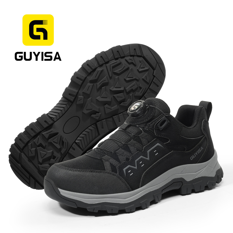 GUYISA safety shoes steel toe puncture resistant European standard microfiber upper rubber sole industrial work hiking black