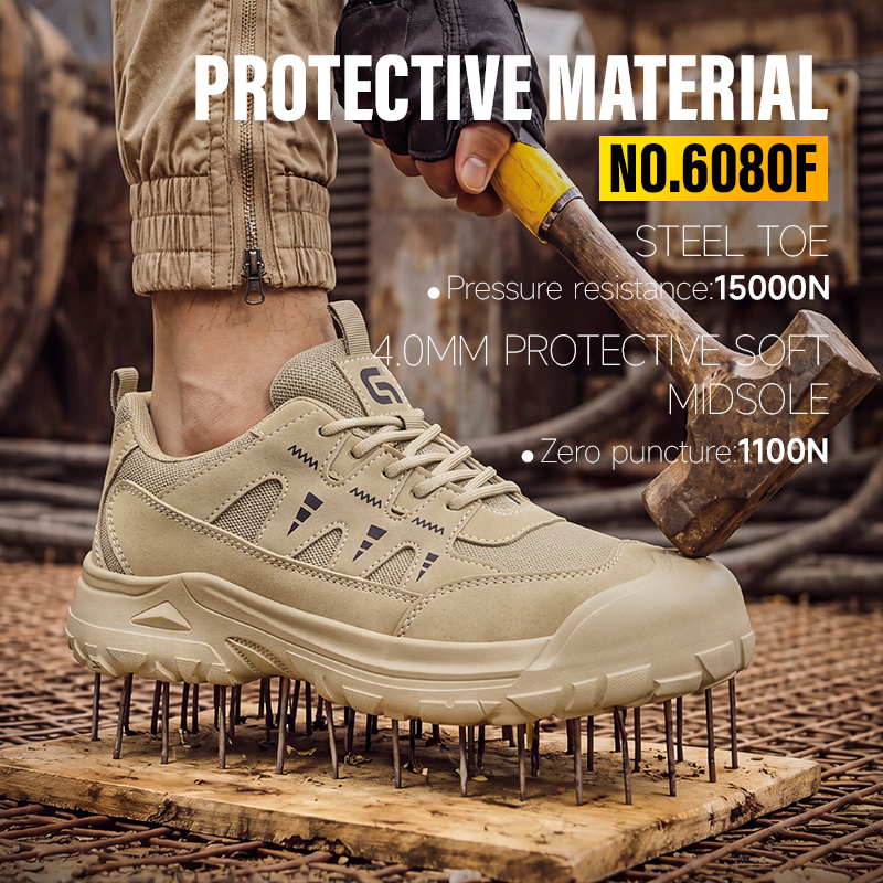 GUYISA safety shoes steel toe puncture resistant microfiber steel wire upper rubber sole 4mm midsole low top industrial work