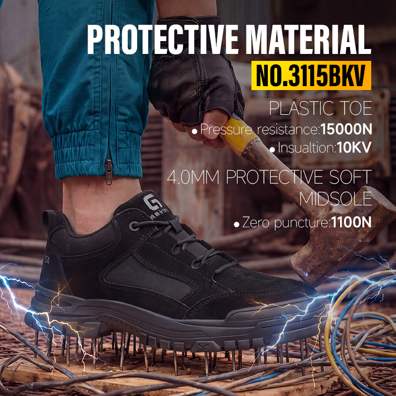 GUYISA steel toe puncture resistant 10KV insulated safety shoes suede canvas upper rubber sole flyknit mesh industrial work