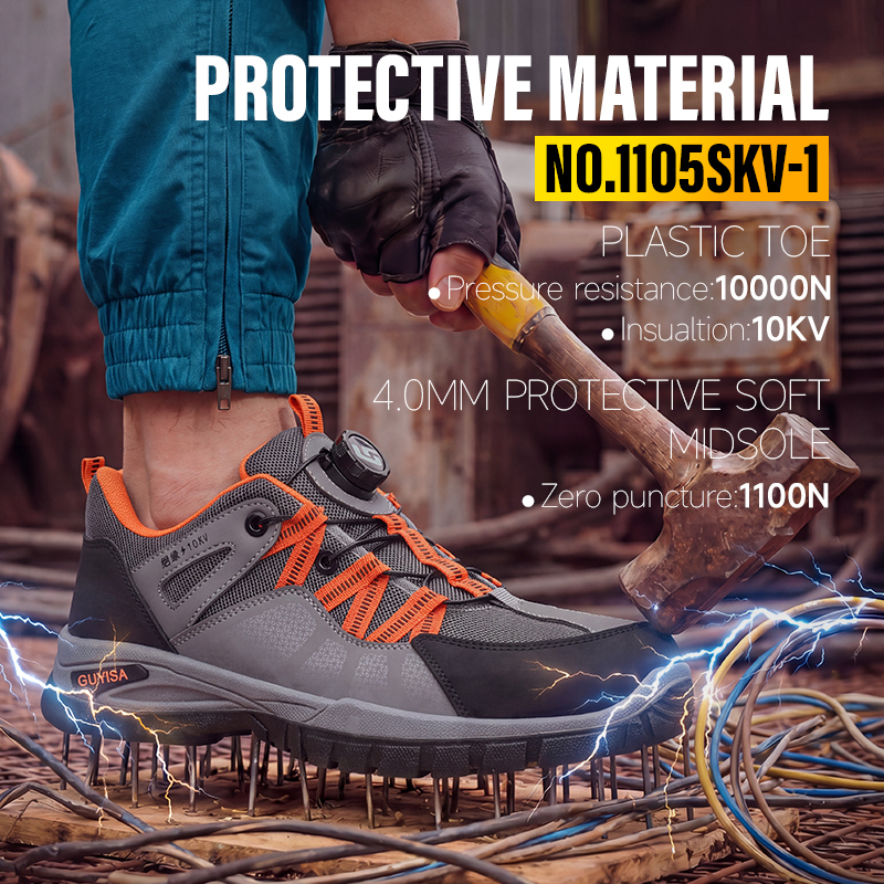 GUYISA safety shoes plastic toe cap puncture resistant 10KV microfiber steel wire upper dual density PU sole industrial work