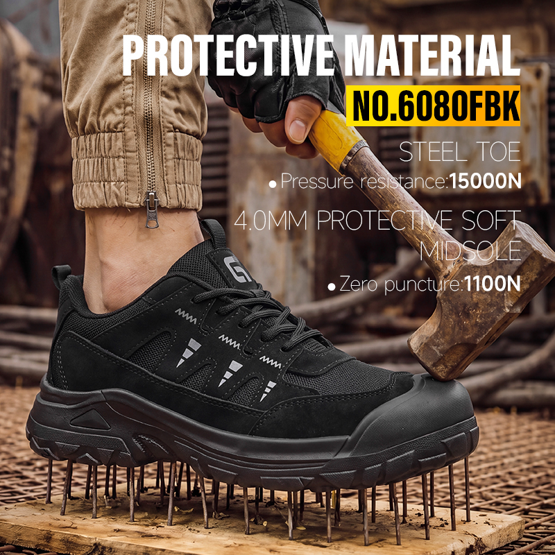 GUYISA safety shoes steel toe puncture resistant 4mm midsole microfiber upper rubber plastic sole flyknit industrial work