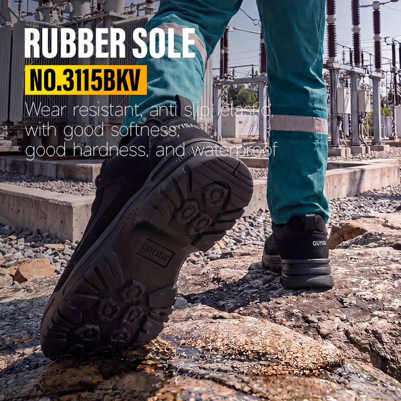 GUYISA steel toe puncture resistant 10KV insulated safety shoes suede canvas upper rubber sole flyknit mesh industrial work