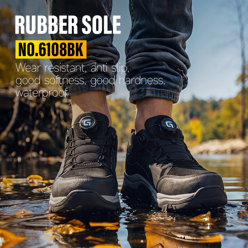 GUYISA safety shoes steel toe puncture resistant European standard microfiber upper rubber sole industrial work hiking black